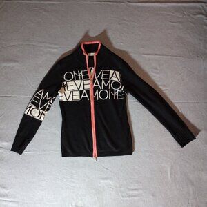 Neve Allegra Amo Logo Mock Neck Cardigan Full Zip Wool Ski Sweater Black